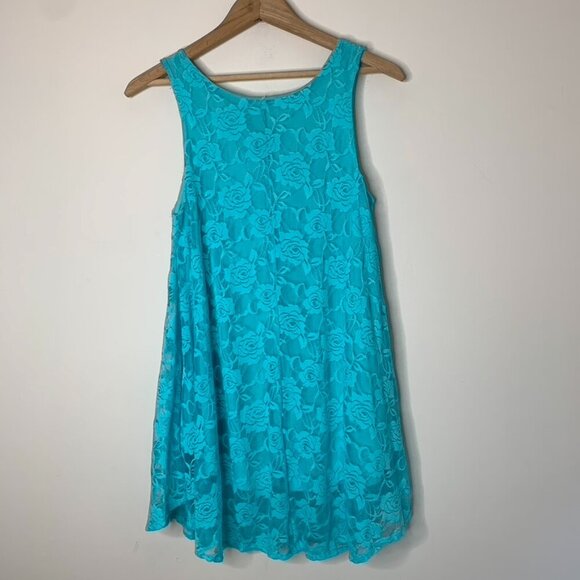 Women's Blue Floral Lace Dress Blouse Tank Top Sleeveless - Picture 7 of 14